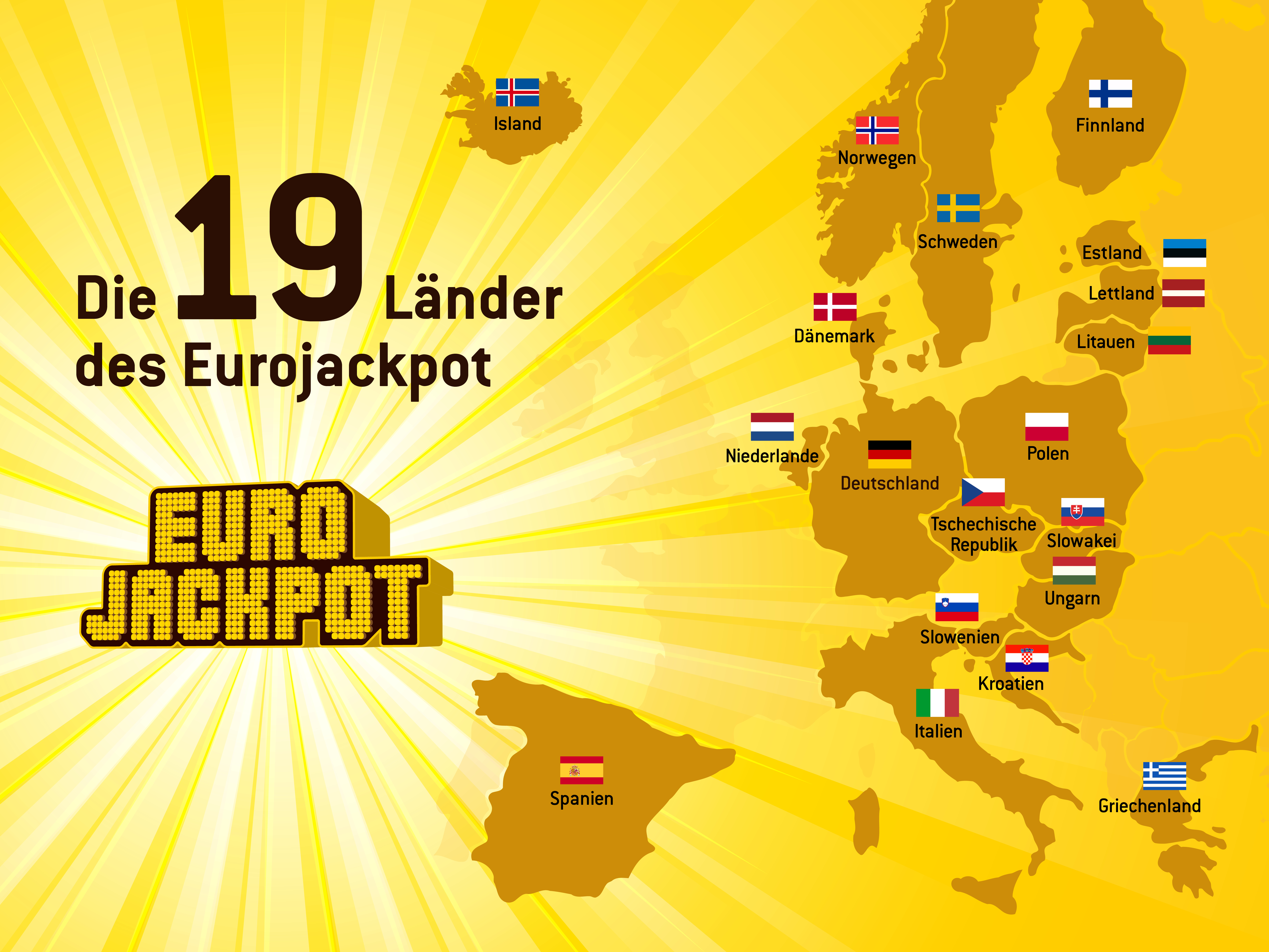 Europakarte mit den 19 teilnehmenden Ländern